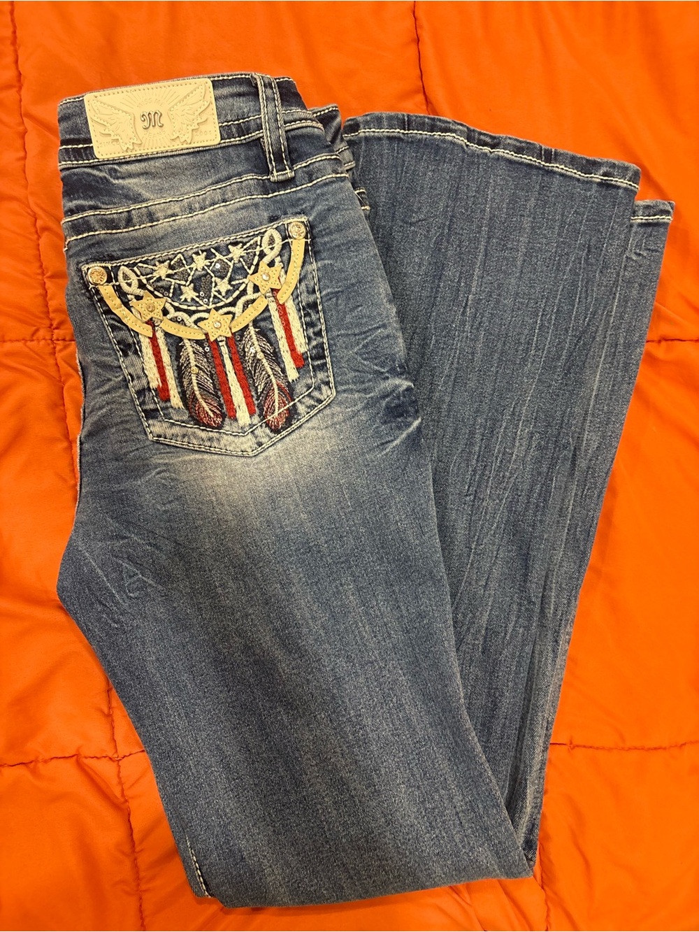 Miss Me women’s mid rise bootcut jeans 29 x 32 flag theme NEW NWT